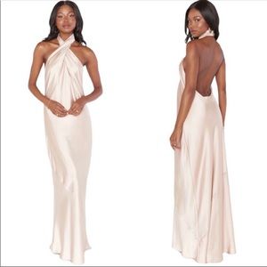 NWOT Show Me Your Mumu Jasmine Halter Maxi ChampagneSatin Luxe Size Small